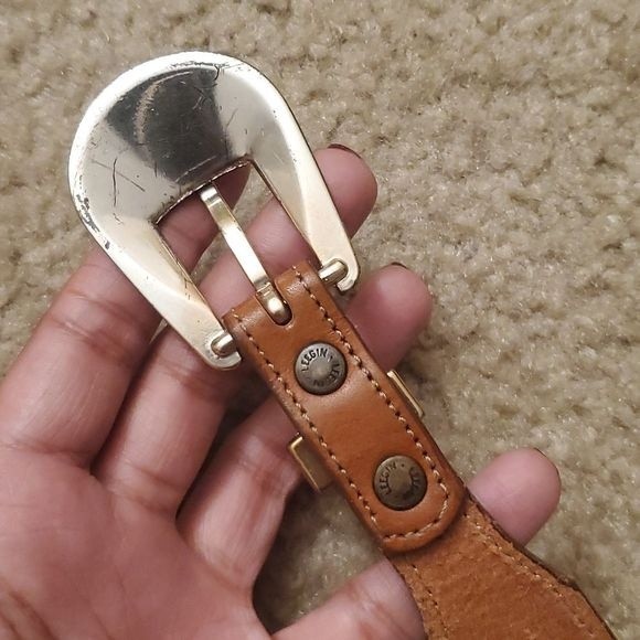 VTG Silver Creek Collection Brown Tan Animal Detail Leather Belt - Picture 4 of 9